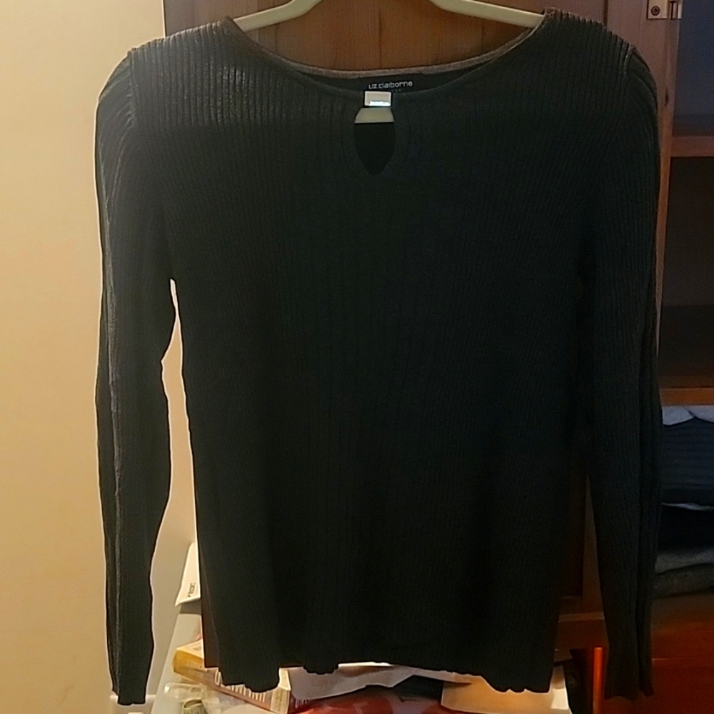 Dark grey sweater with keyhole neck